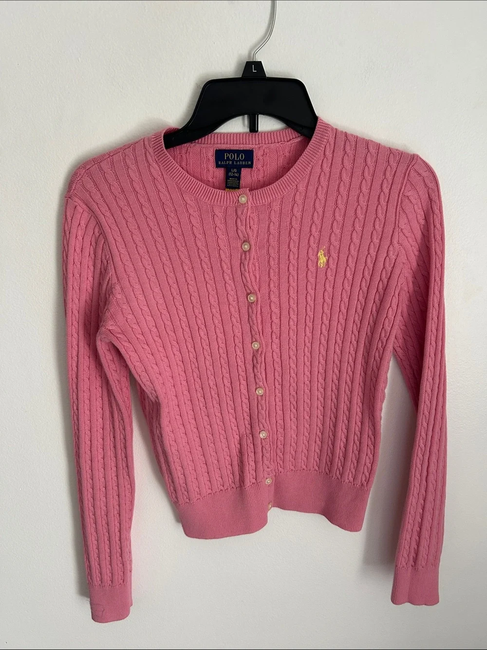 Ralph Lauren Pink Cable-Knit Button Cardigan